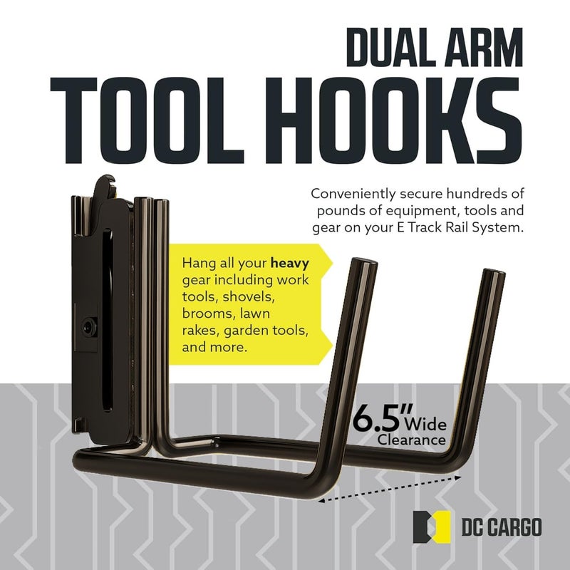 DC Cargo Mall E Track Tool Hooks 6.5â€ Deep (2 Pack) â€“ Heavy Duty Black Powder-Coated Steel Hangers for Garage, Truck, Trailer, or Workshop â€“ E Track Hook Storage for Tools and Ladder - Image 2